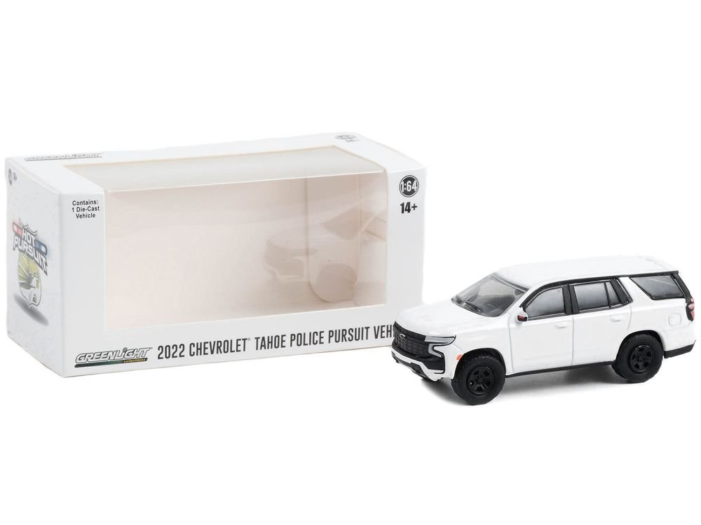 2022 Chevrolet Tahoe Police Pursuit Vehicle (PPV) White "Hot Pursuit" "Hobby Exclusive" Series 1/64 Diecast Model Car by Greenlight view 3
