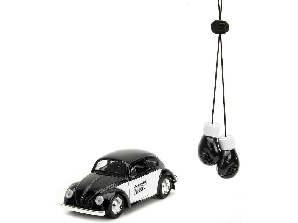 1959 Volkswagen Beetle "Punch Buggy" Black and White and Boxing Gloves Accessory "Punch Buggy" Series 1/32 Diecast Model Car by Jada view 2