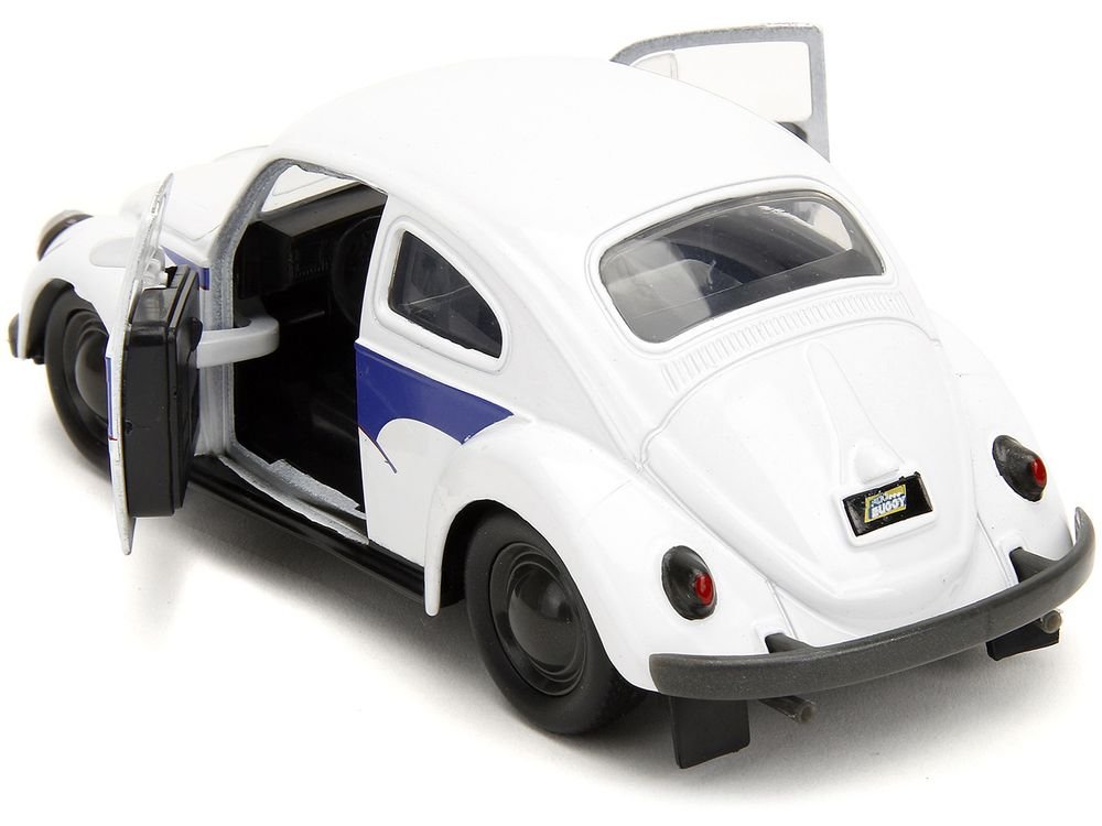 1959 Volkswagen Beetle "Holt" White with Blue Graphics and Boxing Gloves Accessory "Punch Buggy" Series 1/32 Diecast Model Car by Jada view 4