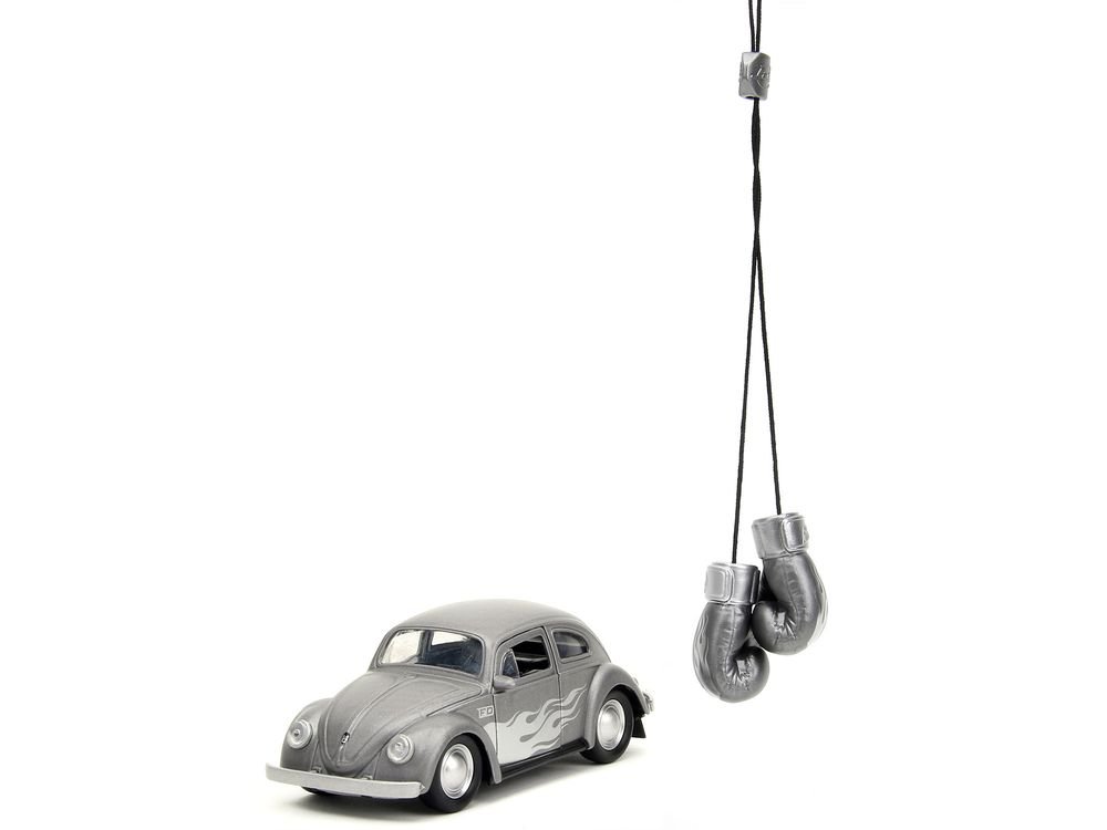 1959 Volkswagen Beetle Gray Metallic with Silver Flames and Boxing Gloves Accessory "Punch Buggy" Series 1/32 Diecast Model Car by Jada view 2