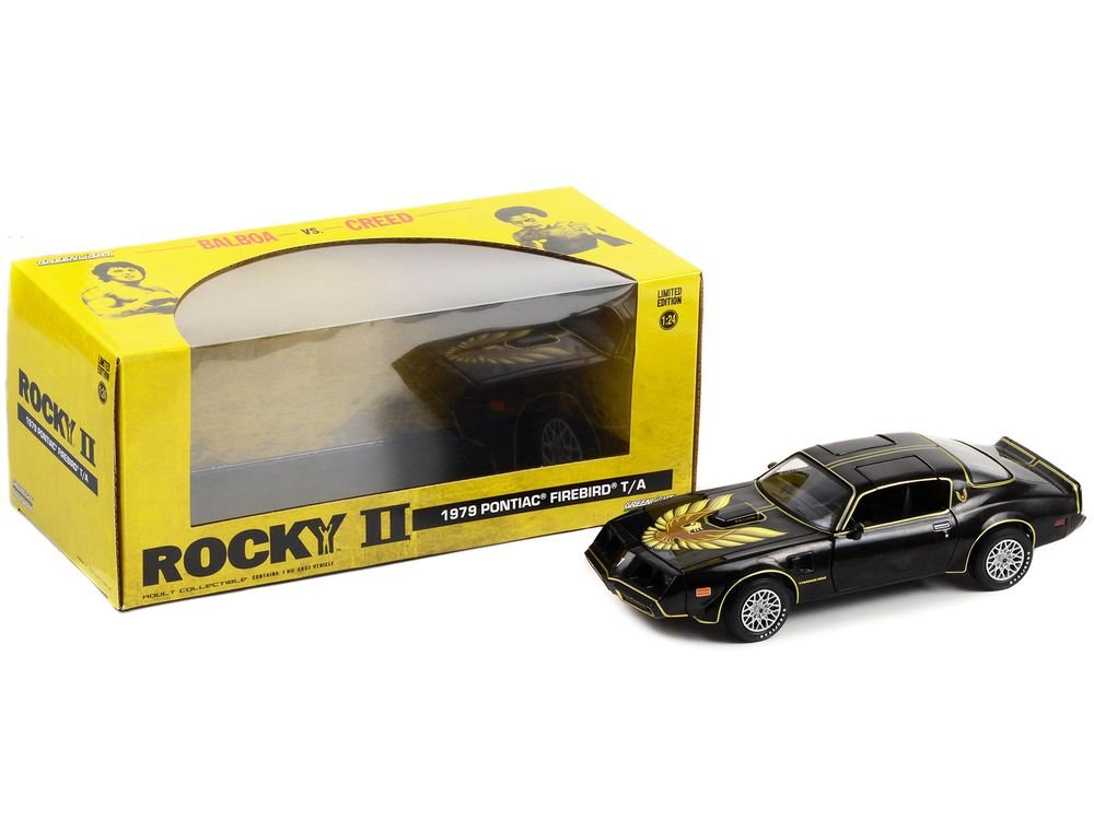 1979 Pontiac Firebird T/A Trans Am Black with Hood Phoenix "Rocky II" (1979) Movie 1/24 Diecast Model Car by Greenlight view 3