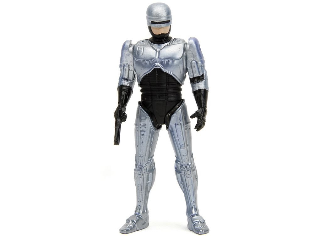 Ford Taurus OCP Matt Black "Detroit Police" and Robocop Diecast Figure 35th Anniversary "Robocop" (1987) Movie "Hollywood Rides" Series 1/24 Diecast Model Car by Jada view 5