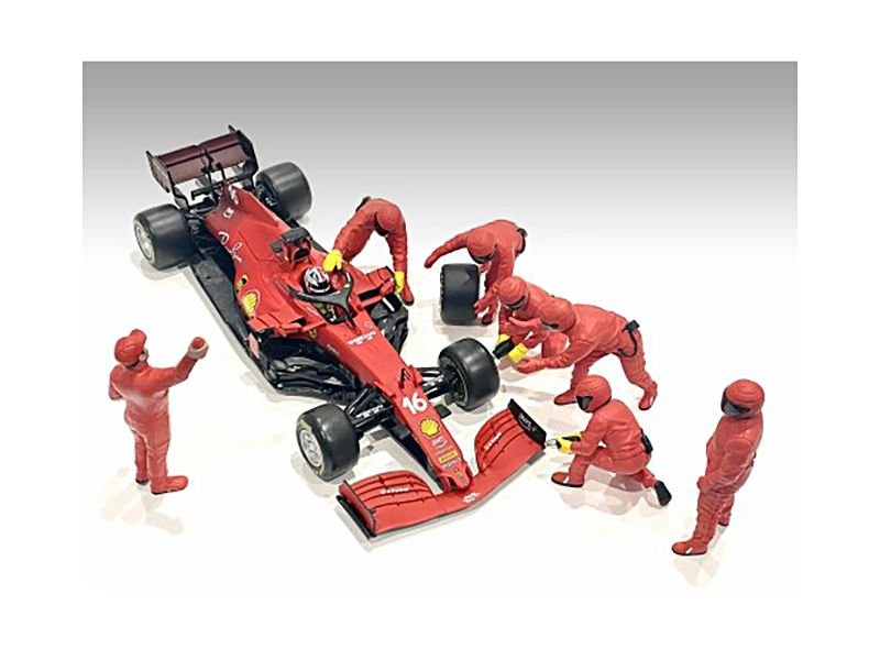 Formula One F1 Pit Crew 7 Figure Set Team Red Release III for 1/18 Scale Models by American Diorama view 2