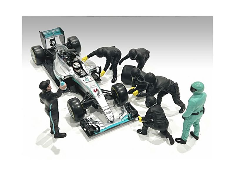 Formula One F1 Pit Crew 7 Figure Set Team Black Release III for 1/18 Scale Models by American Diorama view 2