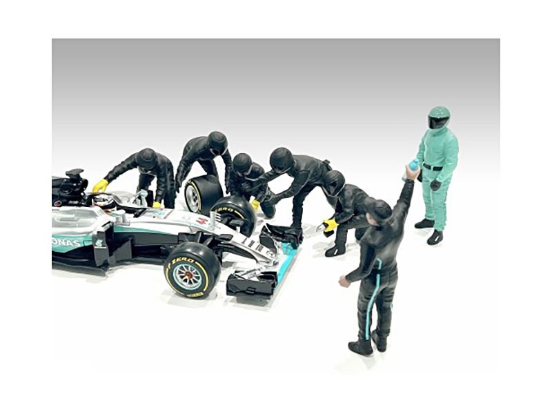 Formula One F1 Pit Crew 7 Figure Set Team Black Release III for 1/18 Scale Models by American Diorama view 3