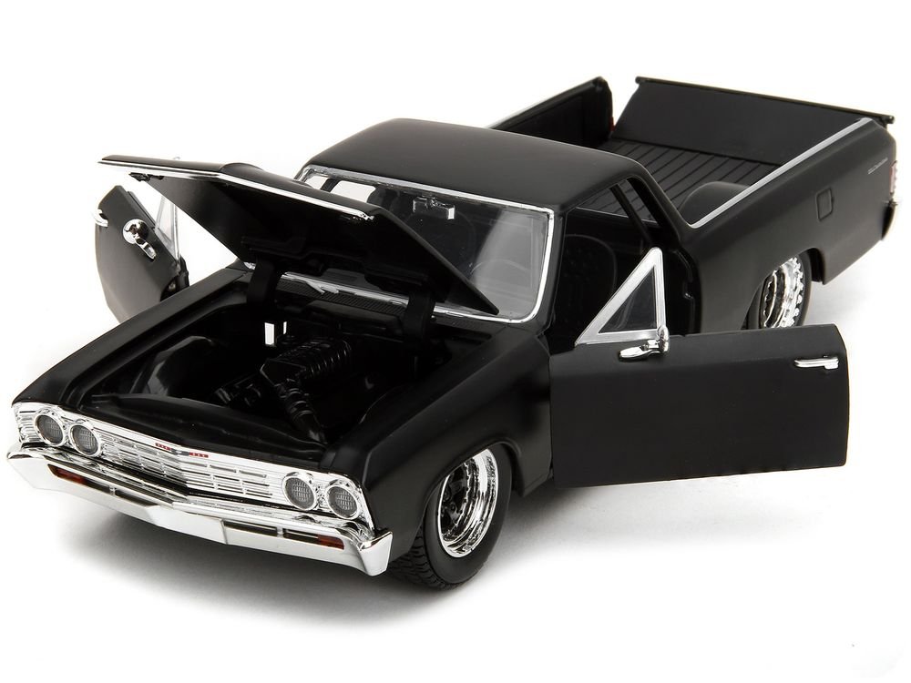 1967 Chevrolet El Camino Matt Black "Fast & Furious" Series 1/24 Diecast Model Car by Jada view 2