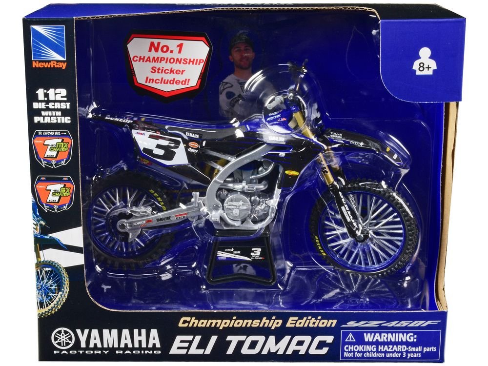 Yamaha YZ450F Championship Edition Motorcycle #3 Eli Tomac "Yamaha Factory Racing" 1/12 Diecast Model by New Ray view 3
