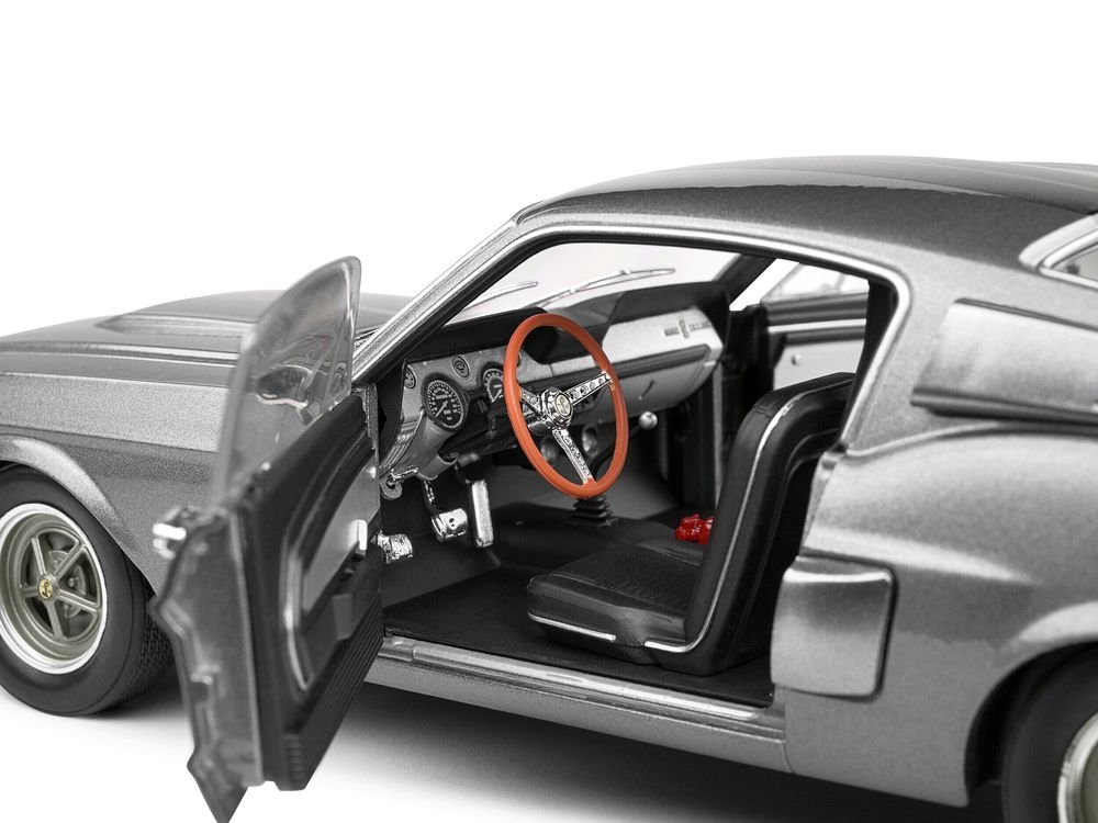 1967 Shelby GT500 Gray Metallic with Black Stripes 1/18 Diecast Model Car by Solido view 3
