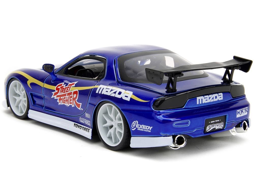 1993 Mazda RX-7 Candy Blue Metallic with Graphics and Chun-Li Diecast Figure "Street Fighter" Video Game "Anime Hollywood Rides" Series 1/24 Diecast Model Car by Jada view 4