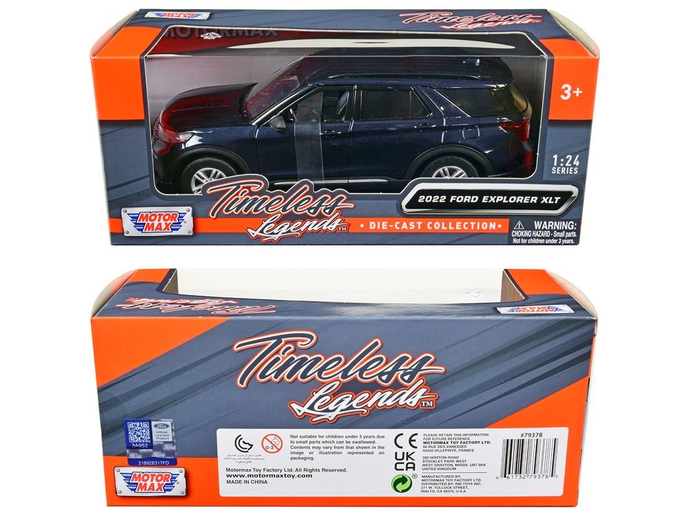 2022 Ford Explorer XLT Dark Blue Metallic "Timeless Legends" Series 1/24 Diecast Model Car by Motormax view 3