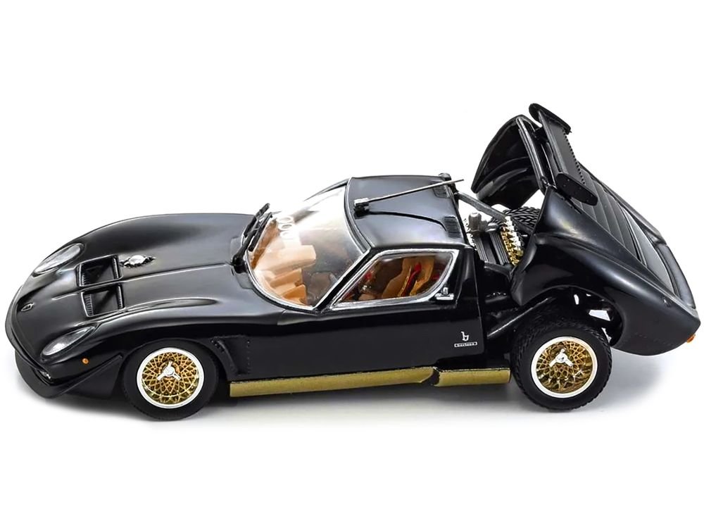 Lamborghini Miura SVR Black with Gold Accents and Wheels 1/43 Diecast Model Car by Kyosho view 3