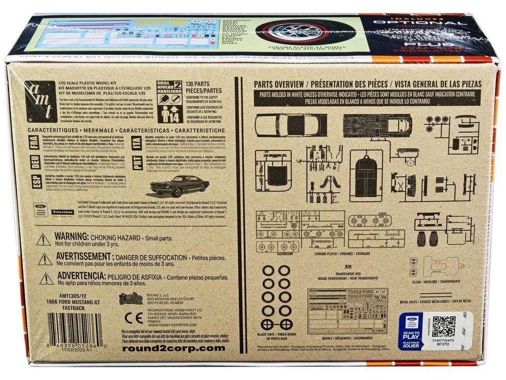 Skill 2 Model Kit 1966 Ford Mustang GT Fastback 1/25 Scale Model by AMT view 4