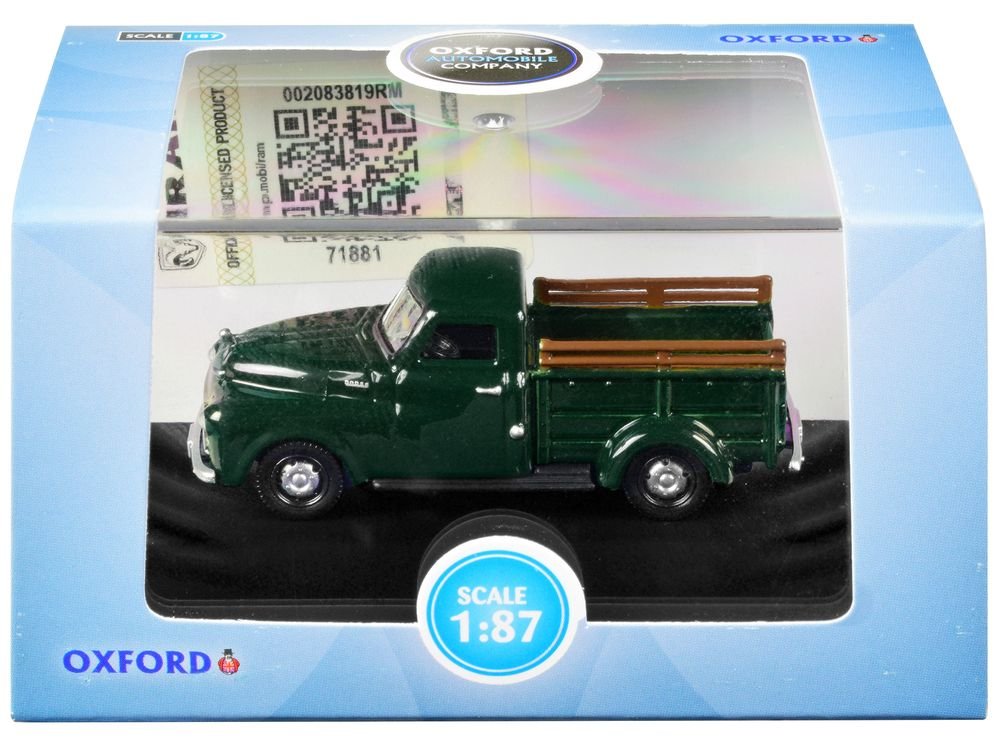 1948 Dodge B-1B Pickup Truck Dark Green 1/87 (HO) Scale Diecast Model Car by Oxford Diecast view 3