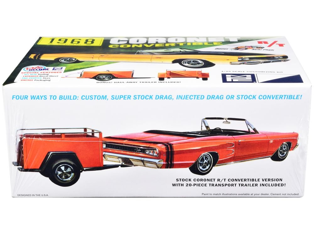 Skill 2 Model Kit 1968 Dodge Coronet R/T Convertible with Haul-Away Trailer 1/25 Scale Model by MPC view 2