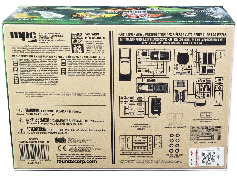Skill 2 Model Kit 1968 Dodge Coronet R/T Convertible with Haul-Away Trailer 1/25 Scale Model by MPC view 4