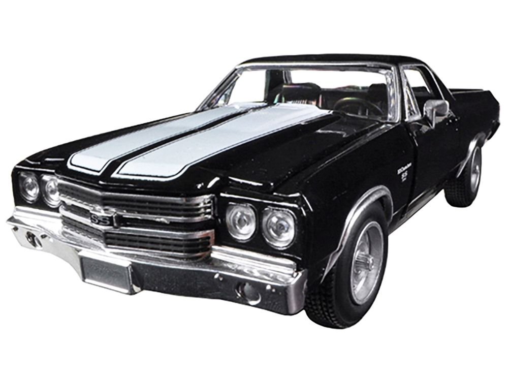 1970 Chevrolet El Camino SS Black with White Stripes "Muscle Car Collection" 1/25 Diecast Model Car by New Ray view 2
