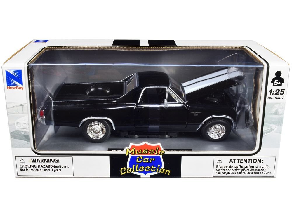 1970 Chevrolet El Camino SS Black with White Stripes "Muscle Car Collection" 1/25 Diecast Model Car by New Ray view 3