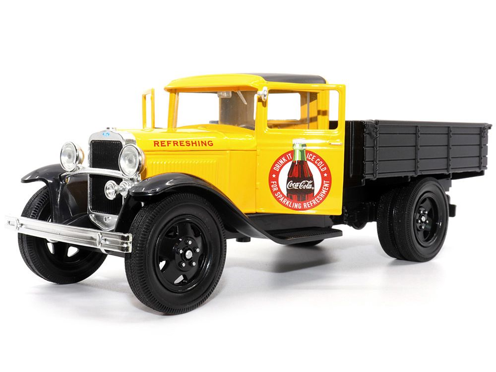 1931 Ford Model AA Pickup Truck Yellow and Black "Drink it Ice Cold for Sparkling Refreshment - Coca-Cola" 1/24 Diecast Model Car by Motor City Classics view 2