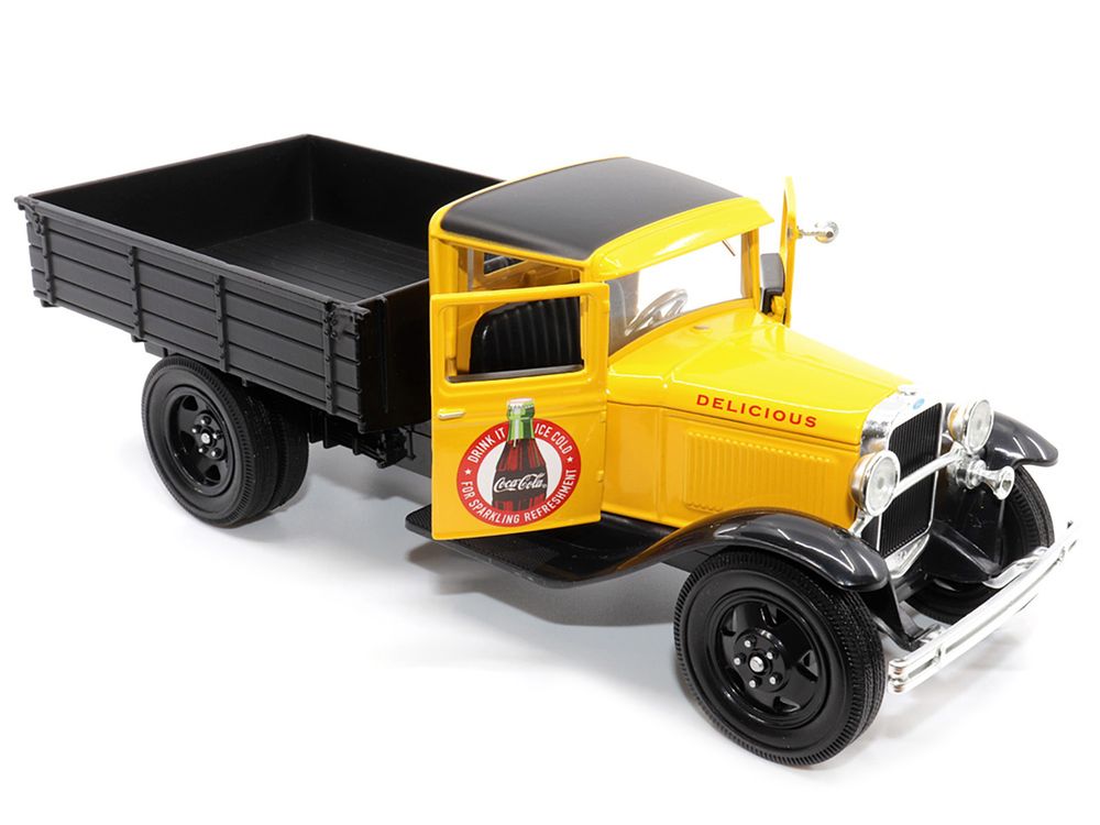 1931 Ford Model AA Pickup Truck Yellow and Black "Drink it Ice Cold for Sparkling Refreshment - Coca-Cola" 1/24 Diecast Model Car by Motor City Classics view 3