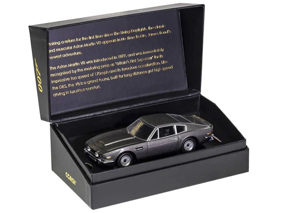 Aston Martin V8 RHD (Right Hand Drive) Black Metallic James Bond 007 "No Time To Die" (2021) Movie Diecast Model Car by Corgi view 3