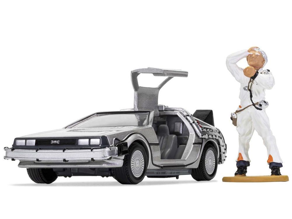 DMC DeLorean Time Machine with Doc Brown Figure "Back to the Future" (1985) Movie Diecast Model Car by Corgi view 2
