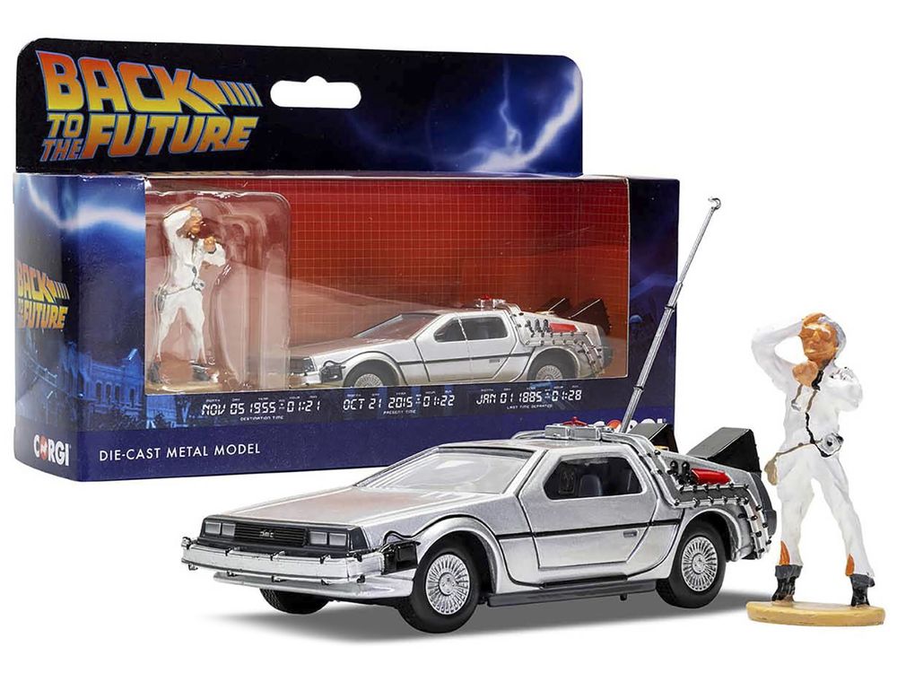 DMC DeLorean Time Machine with Doc Brown Figure "Back to the Future" (1985) Movie Diecast Model Car by Corgi view 4