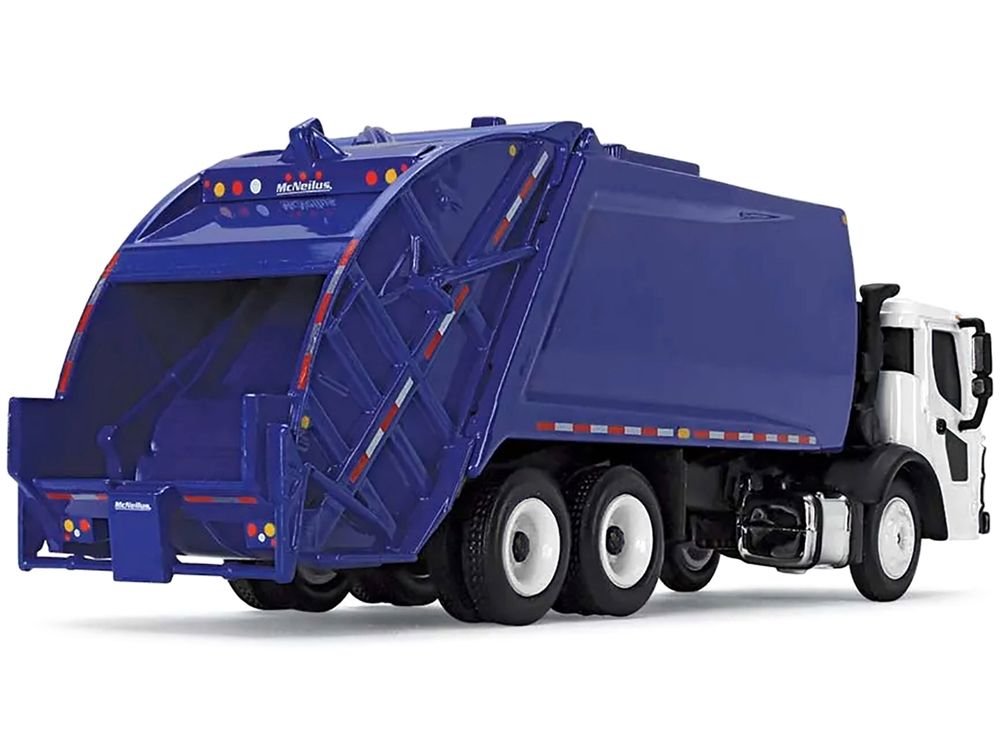 Mack LR with McNeilus Rear Load Refuse Body Blue and White 1/87 (HO) Diecast Model by First Gear view 2