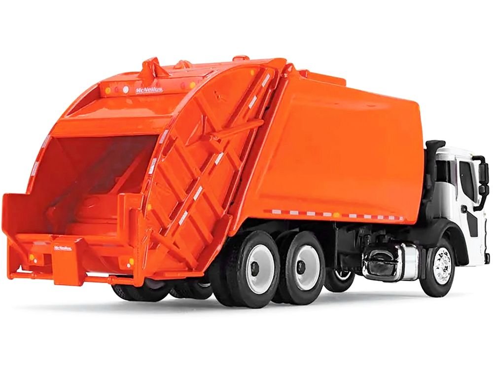 Mack LR with McNeilus Rear Load Refuse Body Orange and White 1/87 (HO) Diecast Model by First Gear view 2