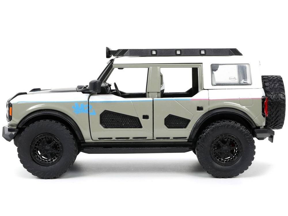 2021 Ford Bronco Gray and White with Matt Black Hood with Roof Rack "M2 Motoring" "Just Trucks" Series 1/24 Diecast Model Car by Jada view 3