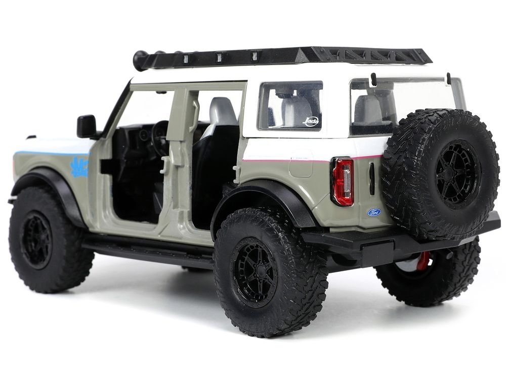2021 Ford Bronco Gray and White with Matt Black Hood with Roof Rack "M2 Motoring" "Just Trucks" Series 1/24 Diecast Model Car by Jada view 4