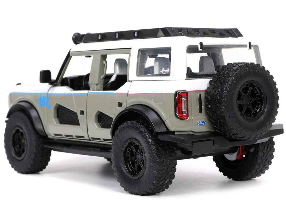 2021 Ford Bronco Gray and White with Matt Black Hood with Roof Rack "M2 Motoring" "Just Trucks" Series 1/24 Diecast Model Car by Jada view 5