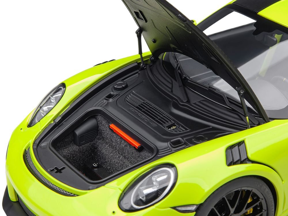 Porsche 911 (991.2) GT2 RS Weissach Package Acid Green with Carbon Stripes 1/18 Model Car by Autoart view 2