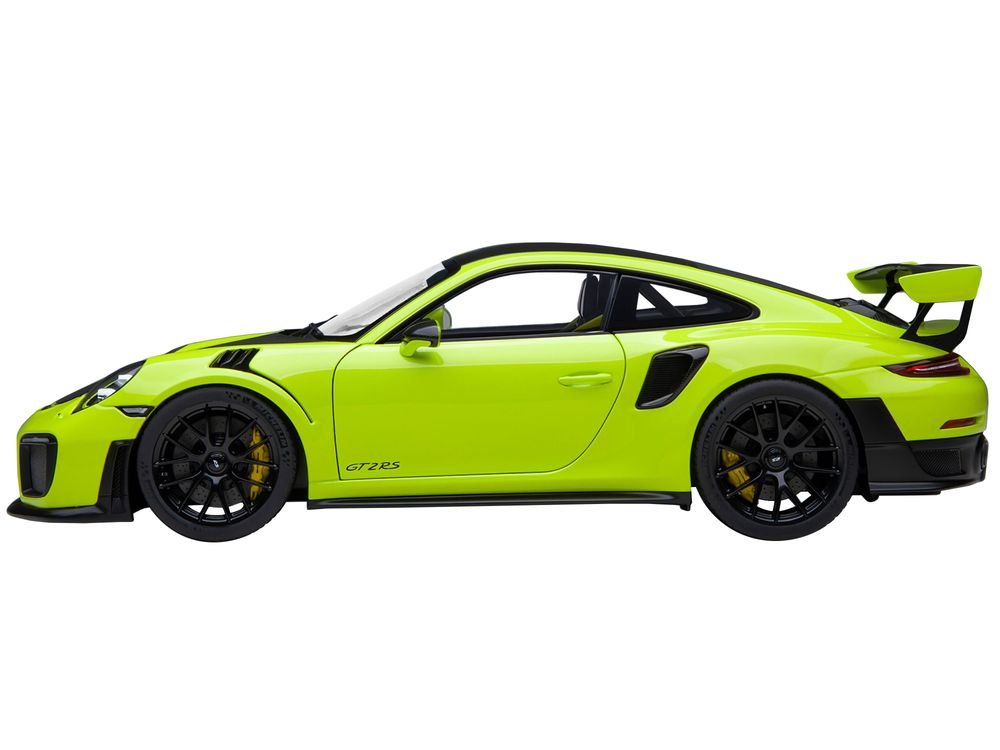 Porsche 911 (991.2) GT2 RS Weissach Package Acid Green with Carbon Stripes 1/18 Model Car by Autoart view 5