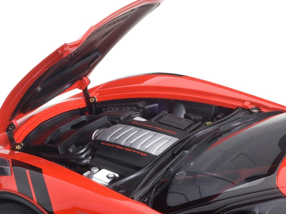 2017 Chevrolet Corvette C7 Grand Sport Red with White Stripe and Black Fender Hash Marks 1/18 Model Car by Autoart view 2