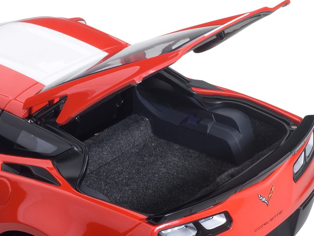 2017 Chevrolet Corvette C7 Grand Sport Red with White Stripe and Black Fender Hash Marks 1/18 Model Car by Autoart view 3