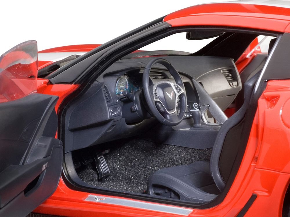 2017 Chevrolet Corvette C7 Grand Sport Red with White Stripe and Black Fender Hash Marks 1/18 Model Car by Autoart view 4