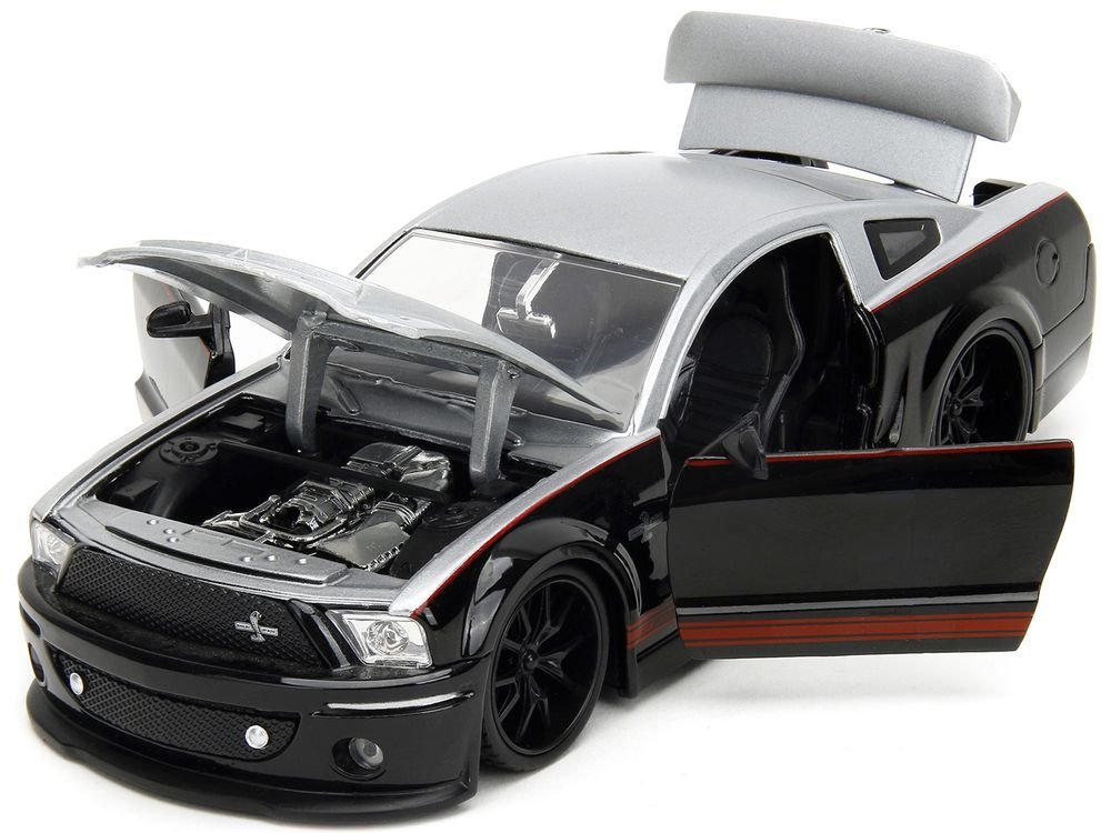 2008 Ford Shelby Mustang GT-500KR Silver and Black with Red Stripes "Bigtime Muscle" Series 1/24 Diecast Model Car by Jada view 2