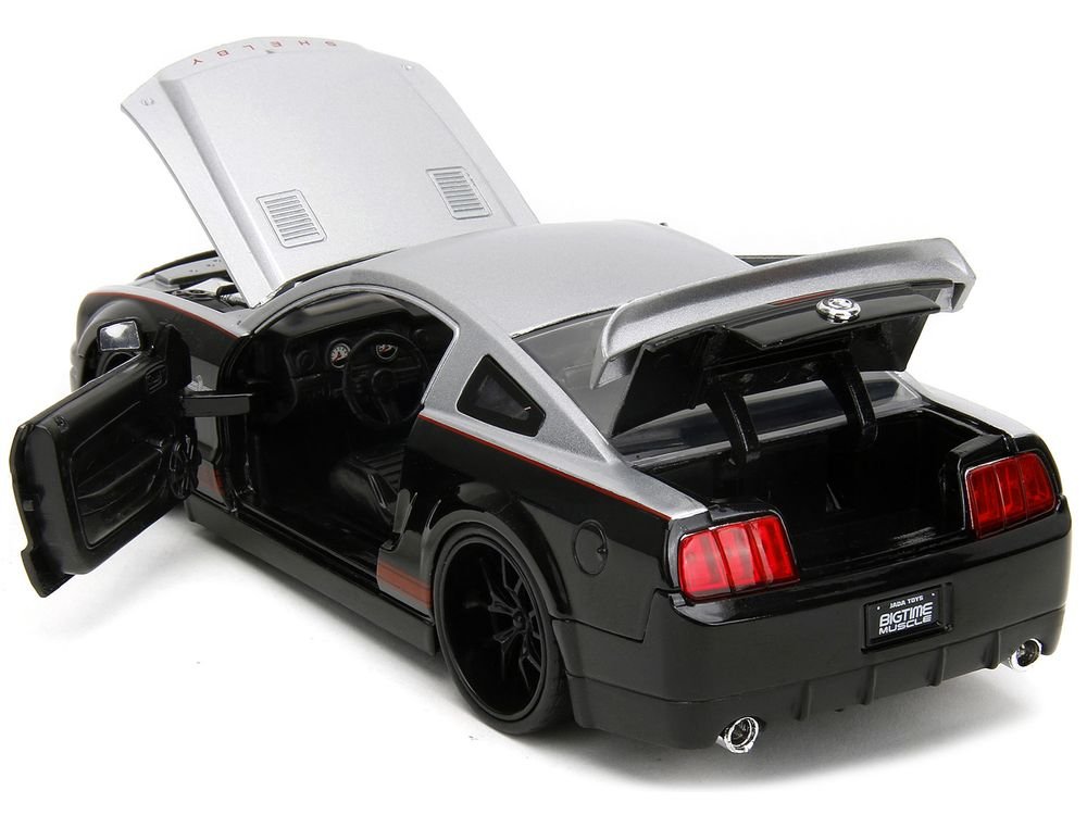 2008 Ford Shelby Mustang GT-500KR Silver and Black with Red Stripes "Bigtime Muscle" Series 1/24 Diecast Model Car by Jada view 4