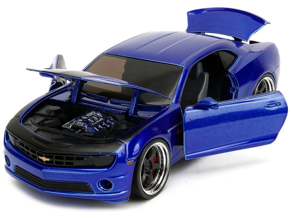 2010 Chevrolet Camaro Candy Blue with Black Hood "Bigtime Muscle" Series 1/24 Diecast Model Car by Jada view 2