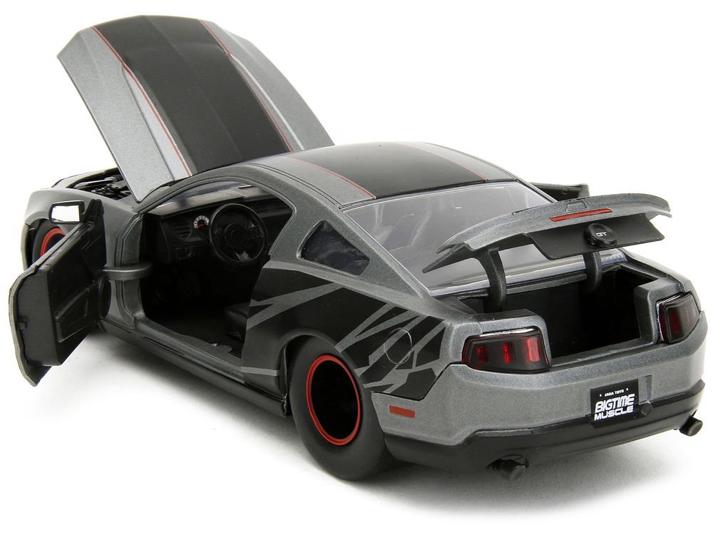 2010 Ford Mustang GT Matt Gray Metallic with Black Graphics and Stripes "Ford Performance" "Bigtime Muscle" Series 1/24 Diecast Model Car by Jada view 4