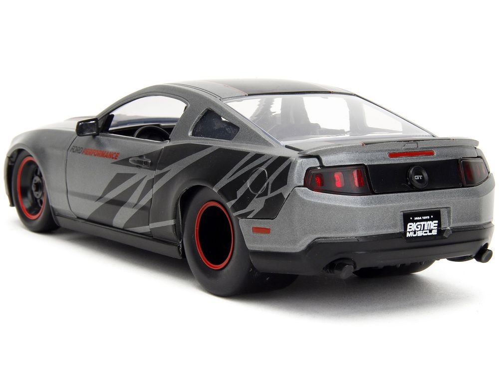 2010 Ford Mustang GT Matt Gray Metallic with Black Graphics and Stripes "Ford Performance" "Bigtime Muscle" Series 1/24 Diecast Model Car by Jada view 5
