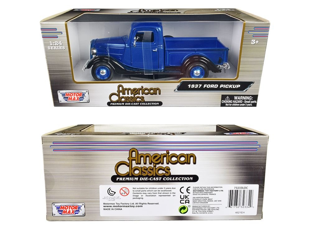 1937 Ford Pickup Truck Blue Metallic and Black "American Classics" 1/24 Diecast Model Car by Motormax view 3