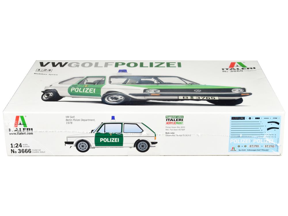 Skill 3 Model Kit 1978 Volkswagen Golf "Berlin Polizei (Police) Department" 1/24 Scale Model by Italeri view 2