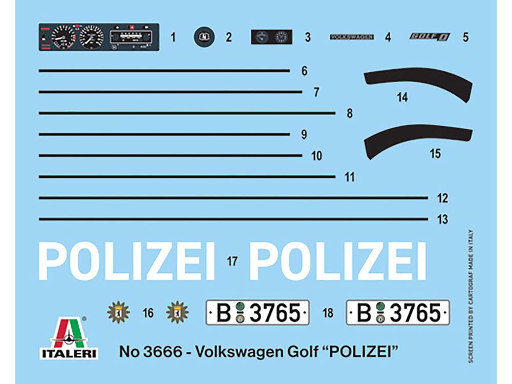 Skill 3 Model Kit 1978 Volkswagen Golf "Berlin Polizei (Police) Department" 1/24 Scale Model by Italeri view 4