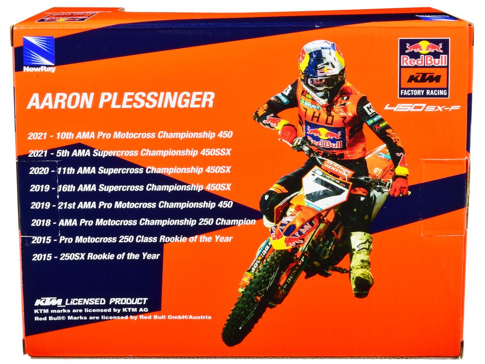 KTM 450 SX-F Motorcycle #7 Aaron Plessinger "Red Bull KTM Factory Racing" 1/12 Diecast Model by New Ray view 2