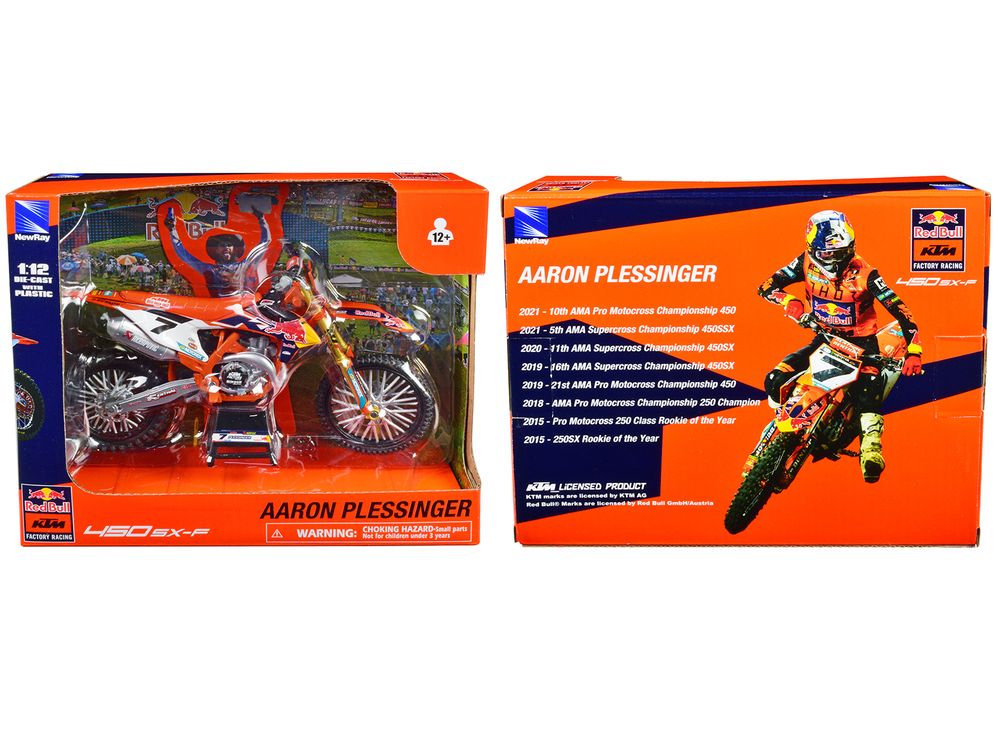 KTM 450 SX-F Motorcycle #7 Aaron Plessinger "Red Bull KTM Factory Racing" 1/12 Diecast Model by New Ray view 3