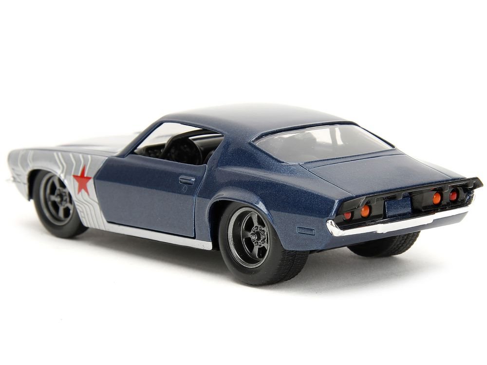 1973 Chevrolet Camaro Dark Blue Metallic with Gray Stripes and Winter Soldier Diecast Figure "Marvel Avengers" "Hollywood Rides" Series 1/32 Diecast Model Car by Jada view 5