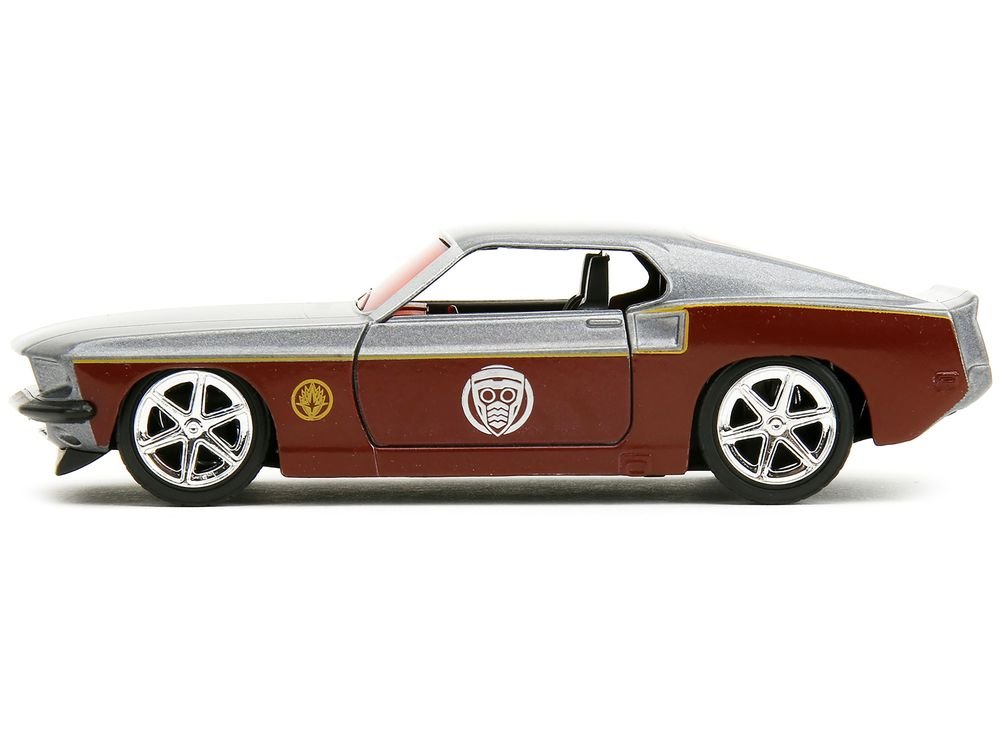1969 Ford Mustang Silver Metallic and Dark Red and Star Lord Diecast Figure "Marvel Guardians of the Galaxy" "Hollywood Rides" Series 1/32 Diecast Model Car by Jada view 3