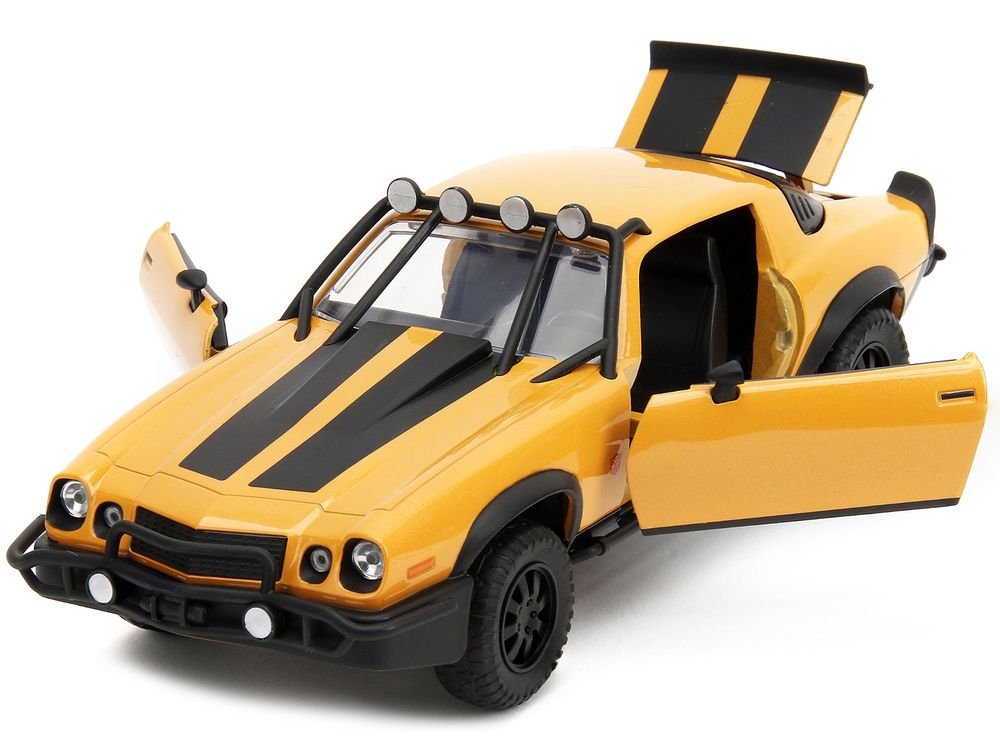 1977 Chevrolet Camaro Off-Road Version "Bumblebee" Yellow Metallic with Black Stripes and Transformers Logo Diecast Statue "Transformers: Rise of the Beasts" (2023) Movie "Hollywood Rides" Series 1/24 Diecast Model Car by Jada view 2