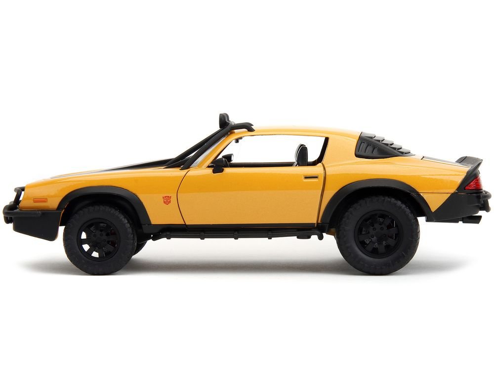 1977 Chevrolet Camaro Off-Road Version "Bumblebee" Yellow Metallic with Black Stripes and Transformers Logo Diecast Statue "Transformers: Rise of the Beasts" (2023) Movie "Hollywood Rides" Series 1/24 Diecast Model Car by Jada view 3